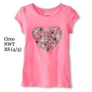 Circo Girls Easter Short Sleeve T-Shirt Size XS 4/5 Pink Springtime Bunny Heart